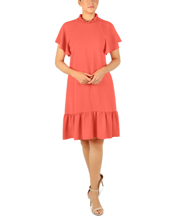 julia jordan RUFFLE NECK AND SLEEVE SHORT DRESS Coral