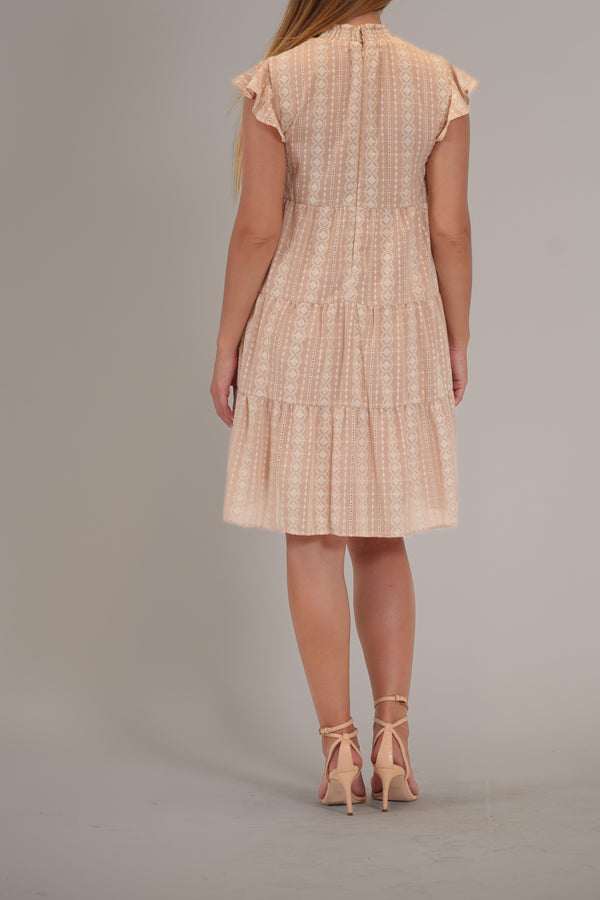 Julia Jordan RUFFLE SLV EMBROIDRD SHORT DRESS BEIGE/IVORY