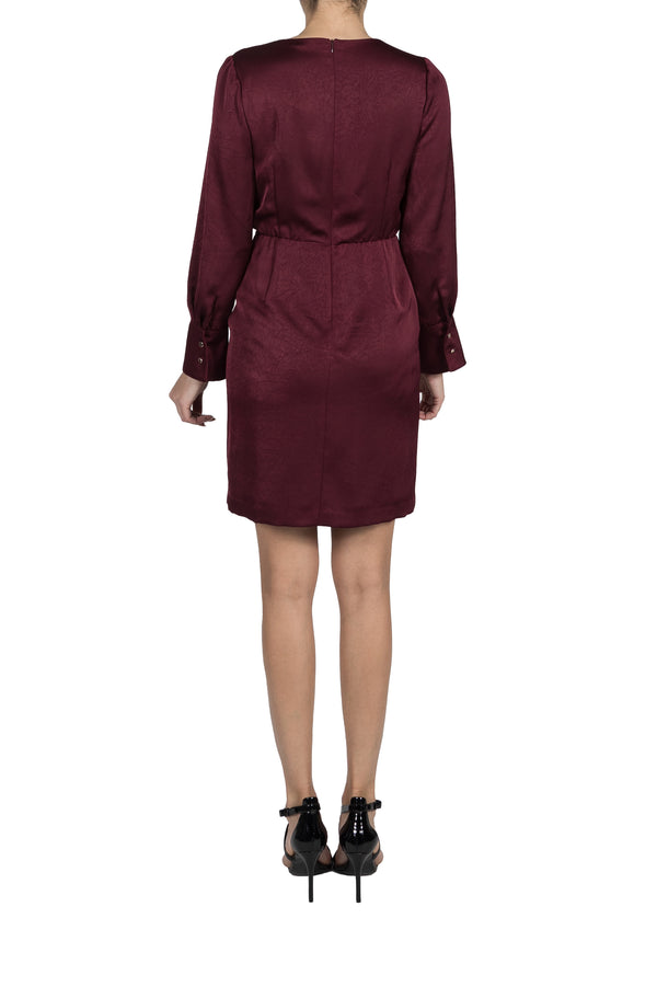 Julia Jordan SATIN V NECK WRAP AROUND DRESS BURGUNDY