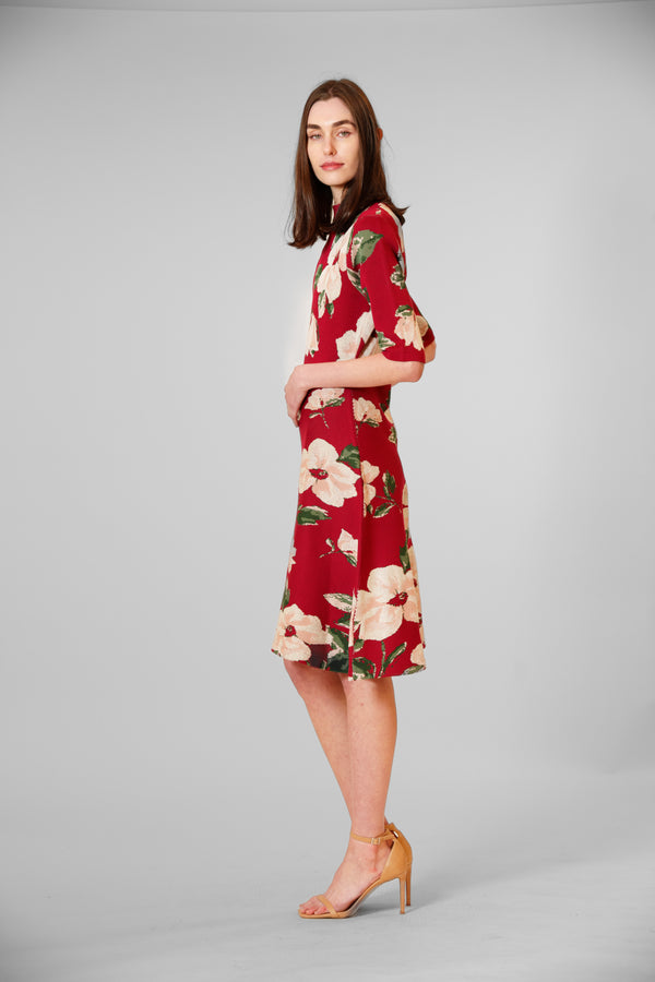 Julia Jordan SHORT KNIT DRESS WITH ELBOW LENGTH SLEEVES WINE MULTI