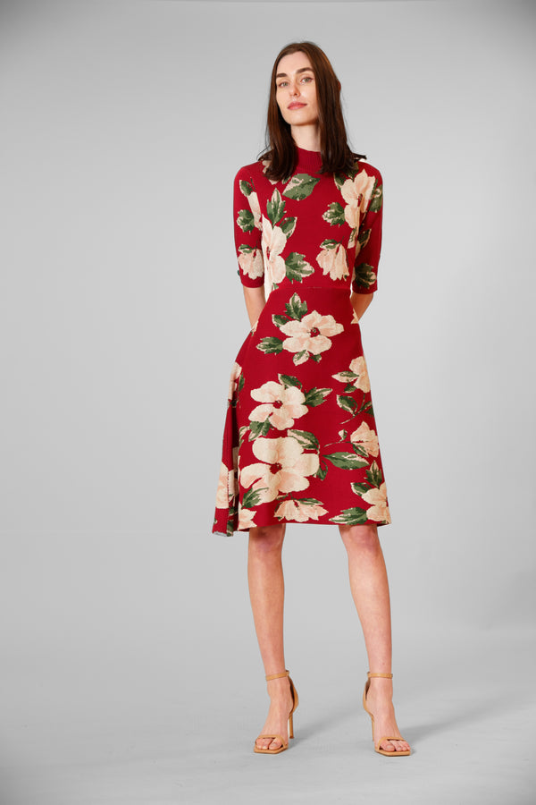 Julia Jordan SHORT KNIT DRESS WITH ELBOW LENGTH SLEEVES WINE MULTI