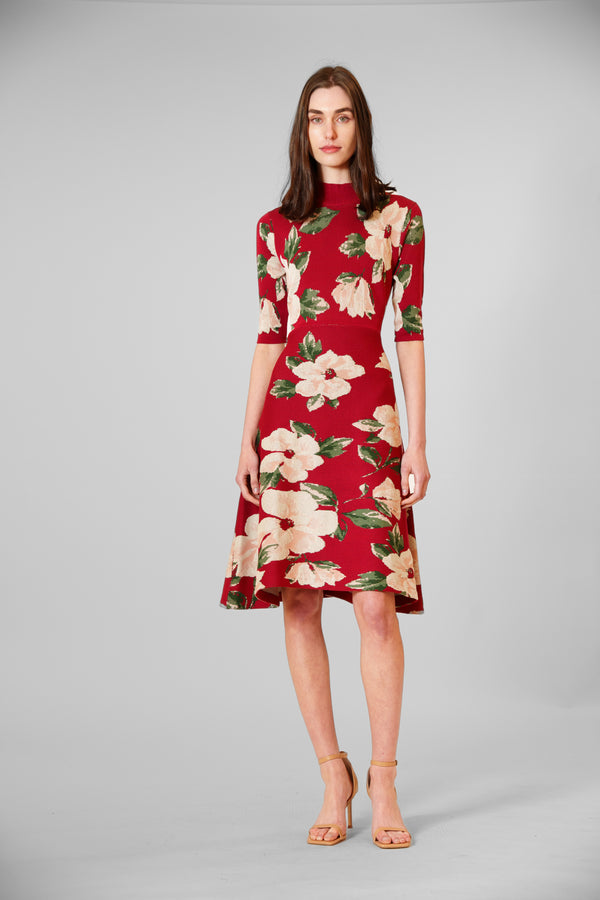 julia jordan SHORT KNIT DRESS WITH ELBOW LENGTH SLEEVES WINE MULTI