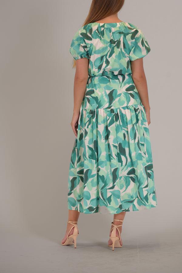 Julia Jordan SHORT PUFF SLEEVE V NECK TIERED MAXI DRESS GREEN MULTI