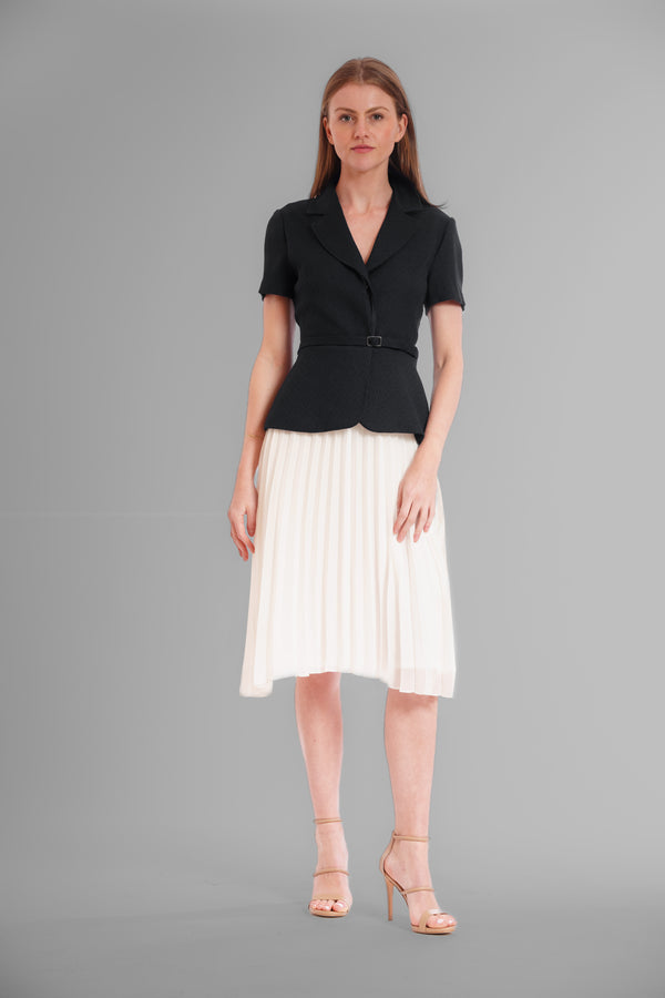 julia jordan SHORT SLEEVE BUTTON FRONT PLEATED JACKET DRESS BLACK IVORY
