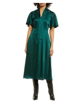 julia jordan Short Sleeve Front Neck Tie Dress Hunter