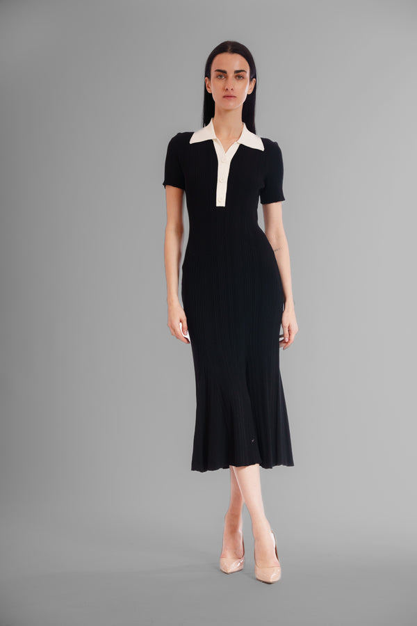 Julia Jordan SHORT SLEEVE MIDI SWEATER DRES W CONTRAST COLLAR BLACK