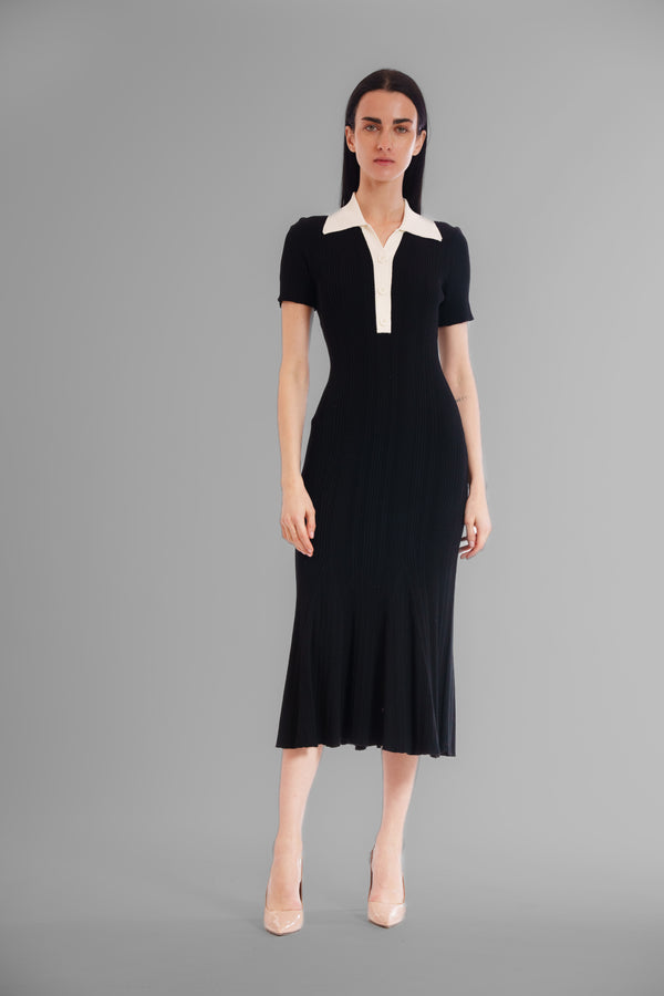 julia jordan SHORT SLEEVE MIDI SWEATER DRES W CONTRAST COLLAR BLACK