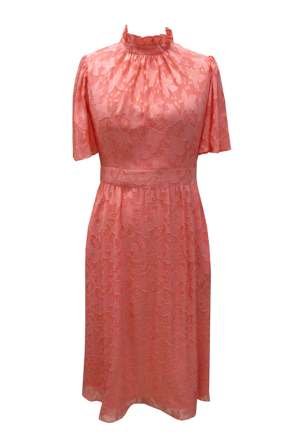 julia jordan SHORT SLEEVE MOCK NECK DRESS CORAL GOLD