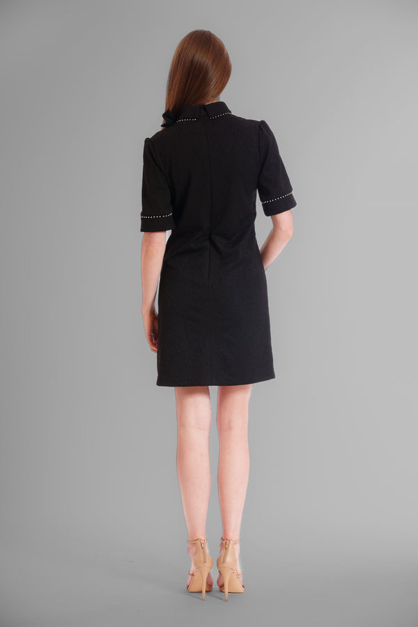 Julia Jordan SHORT SLEEVE PEARL TRIM DRESS WITH NECK BOW BLACK