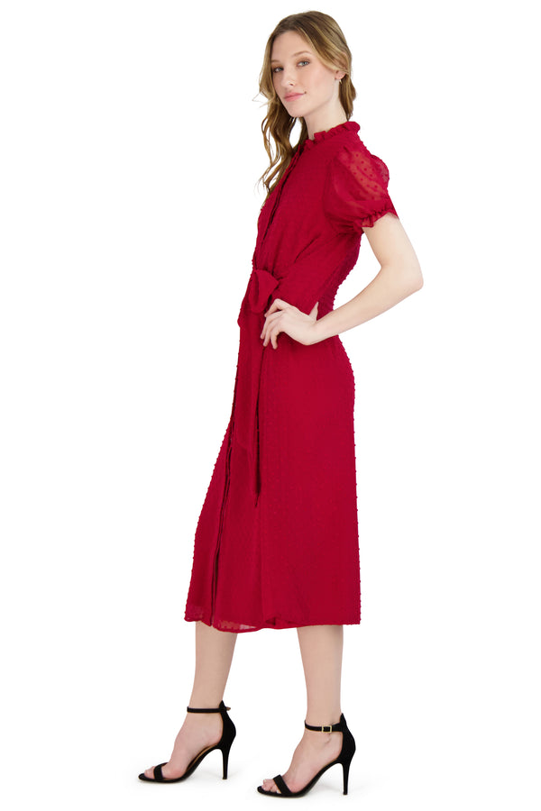 Julia Jordan Short Sleeve Waist Tie Dress Cranberry
