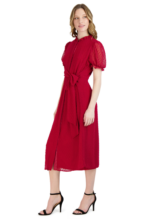 Julia Jordan Short Sleeve Waist Tie Dress Cranberry