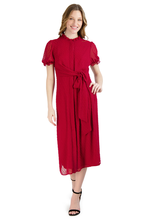 julia jordan Short Sleeve Waist Tie Dress Cranberry