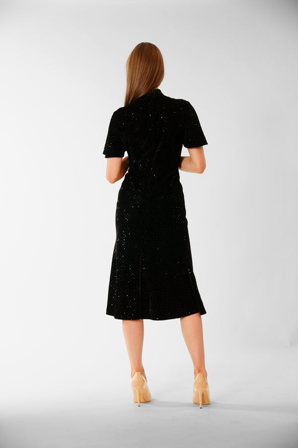 Julia Jordan SHORT SLV MIDI DRESS W ROUCHED WAIST BLACK