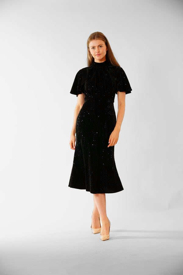 julia jordan SHORT SLV MIDI DRESS W ROUCHED WAIST BLACK