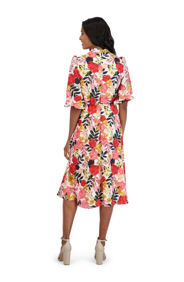 Julia Jordan SLEEVE TIE FRONT MIDI DRESS BLUSH MULTI