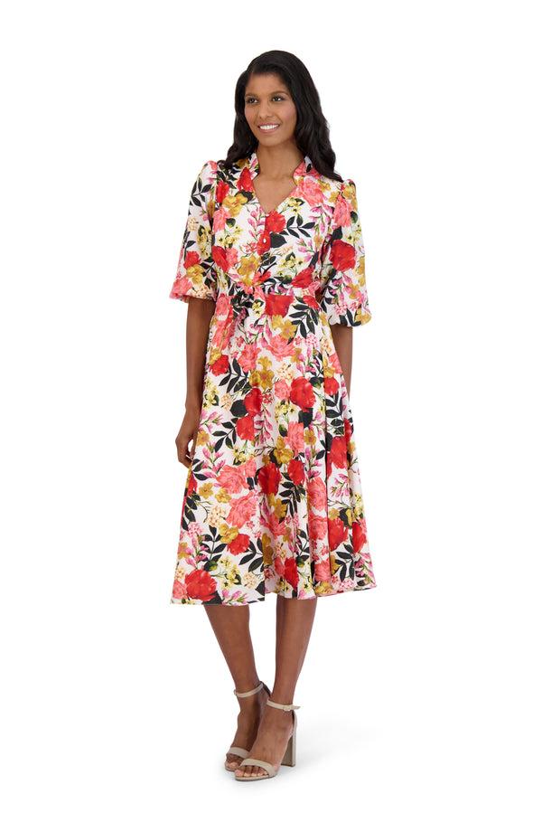 Julia Jordan SLEEVE TIE FRONT MIDI DRESS BLUSH MULTI