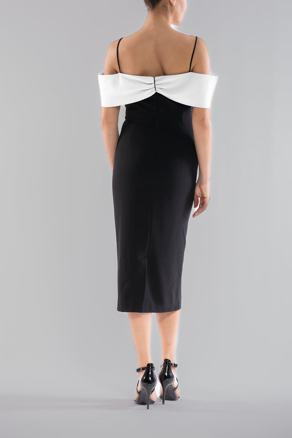 Julia Jordan SLEEVELESS BOW NECK MIDI DRESS BLACK IVORY