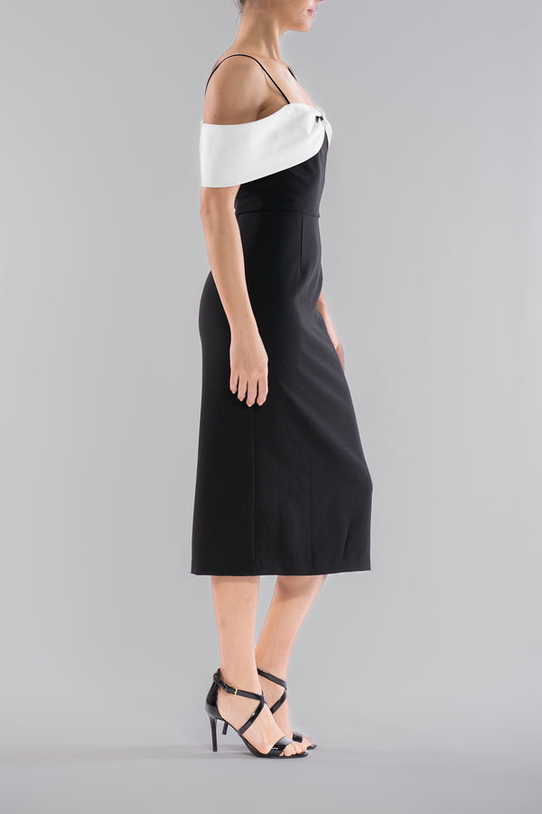 Julia Jordan SLEEVELESS BOW NECK MIDI DRESS BLACK IVORY