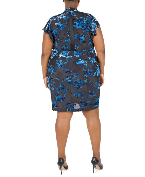 Julia Jordan Sleeveless Burnout Ruched Dress Black Multi