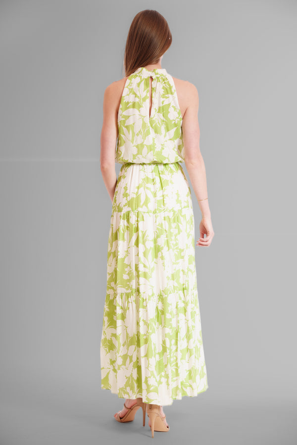 Julia Jordan SLEEVELESS HIGH NECK MAXI DRESS IVORY/GREEN
