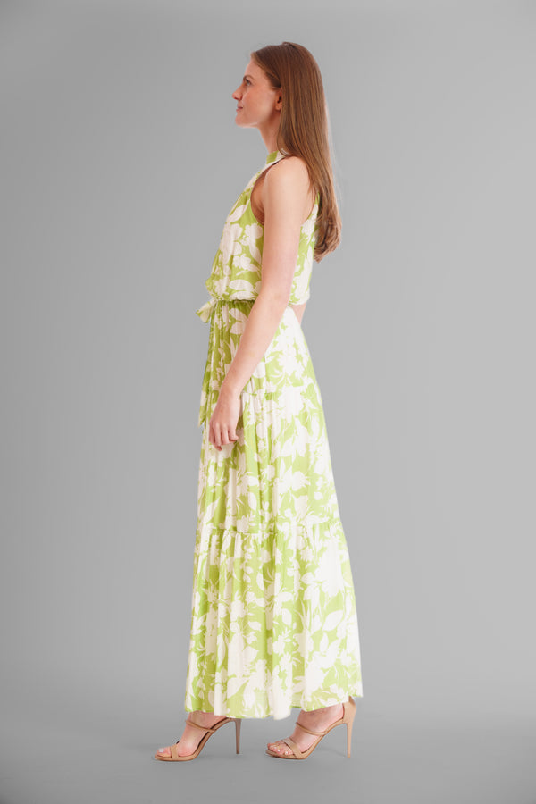 Julia Jordan SLEEVELESS HIGH NECK MAXI DRESS IVORY/GREEN