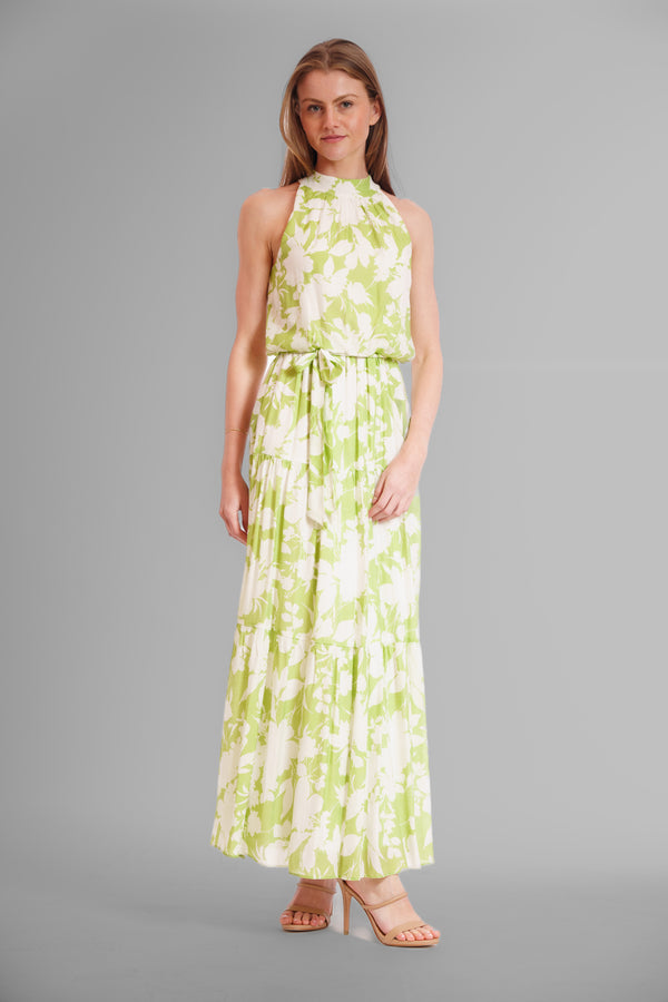 julia jordan SLEEVELESS HIGH NECK MAXI DRESS IVORY/GREEN