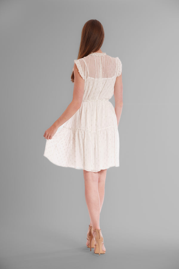 Julia Jordan SLEEVELESS HIGH NECK TIERED DRESS WHITE/SILVER