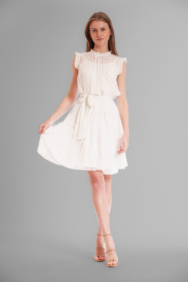 Julia Jordan SLEEVELESS HIGH NECK TIERED DRESS WHITE/SILVER