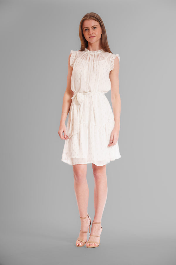 julia jordan SLEEVELESS HIGH NECK TIERED DRESS WHITE/SILVER