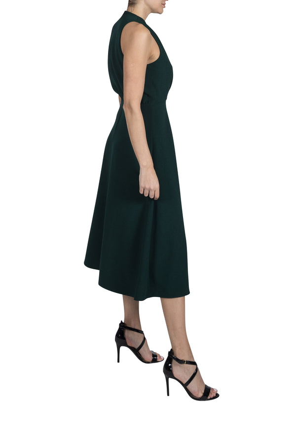 Julia Jordan SLEEVELESS HIGH NECK WAIST DRAPE A LINE DRESS HUNTER