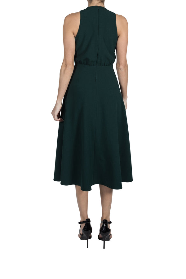 Julia Jordan SLEEVELESS HIGH NECK WAIST DRAPE A LINE DRESS HUNTER