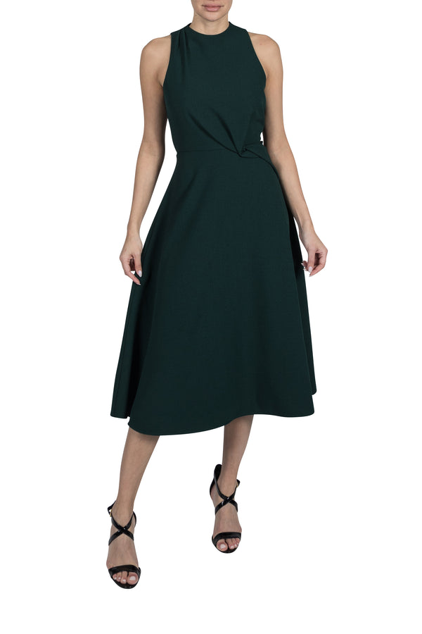 julia jordan SLEEVELESS HIGH NECK WAIST DRAPE A LINE DRESS HUNTER