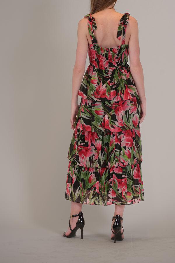 Julia Jordan SLEEVELESS TIE STRAP SWEETHEART NECK DRESS BLACK MULTI