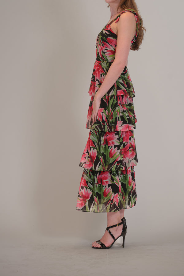 Julia Jordan SLEEVELESS TIE STRAP SWEETHEART NECK DRESS BLACK MULTI