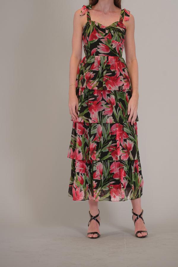 Julia Jordan SLEEVELESS TIE STRAP SWEETHEART NECK DRESS BLACK MULTI