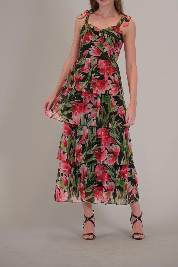 julia jordan SLEEVELESS TIE STRAP SWEETHEART NECK DRESS BLACK MULTI