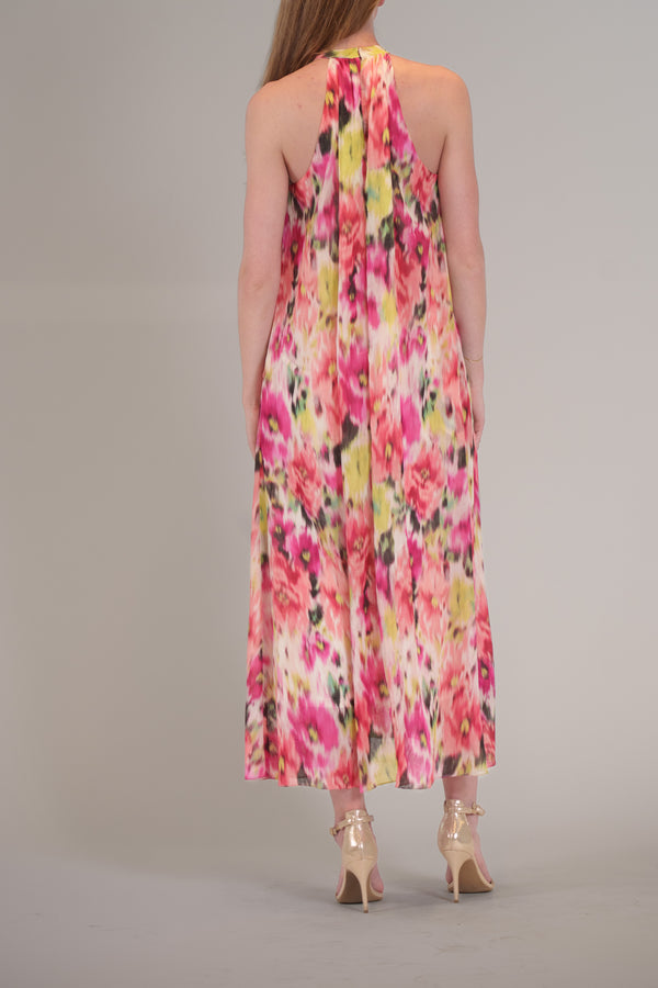 Julia Jordan SLEEVELESS TWIST NECK PRINTED MAXI DRESS PINK MULTI