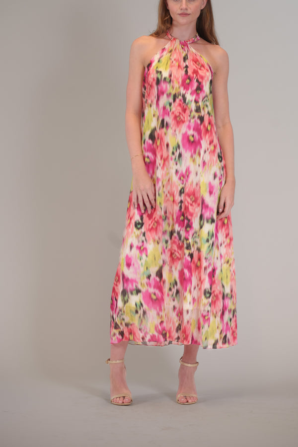 Julia Jordan SLEEVELESS TWIST NECK PRINTED MAXI DRESS PINK MULTI