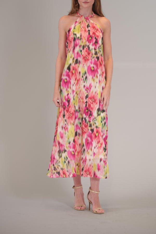 Julia Jordan SLEEVELESS TWIST NECK PRINTED MAXI DRESS PINK MULTI