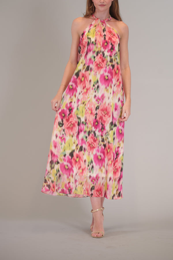 julia jordan SLEEVELESS TWIST NECK PRINTED MAXI DRESS PINK MULTI