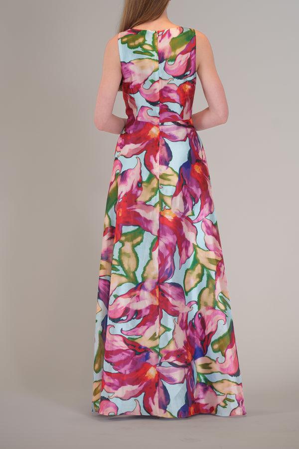Julia Jordan SLEEVELESS V NECK PRINTED MAXI DRESS W/ SLIT PINK MULTI