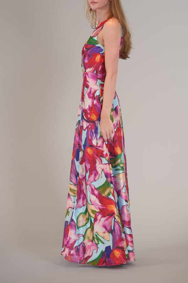 Julia Jordan SLEEVELESS V NECK PRINTED MAXI DRESS W/ SLIT PINK MULTI