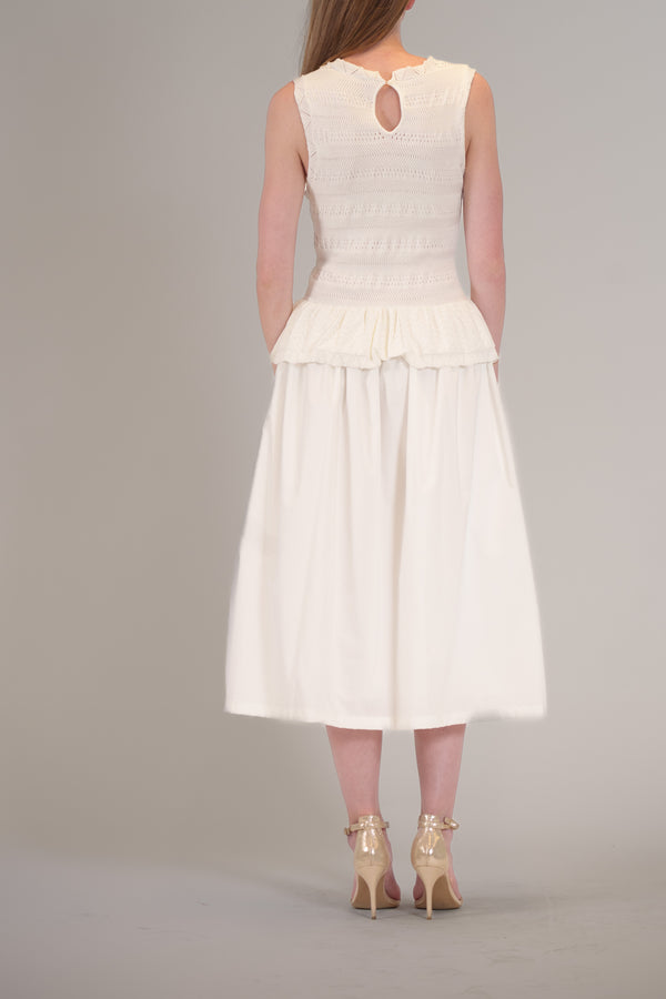 Julia Jordan SLEEVLESS SCOOP NECK KNIT & WOVEN COMBO DRESS IVORY