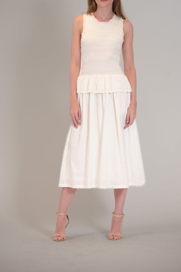 Julia Jordan SLEEVLESS SCOOP NECK KNIT & WOVEN COMBO DRESS IVORY