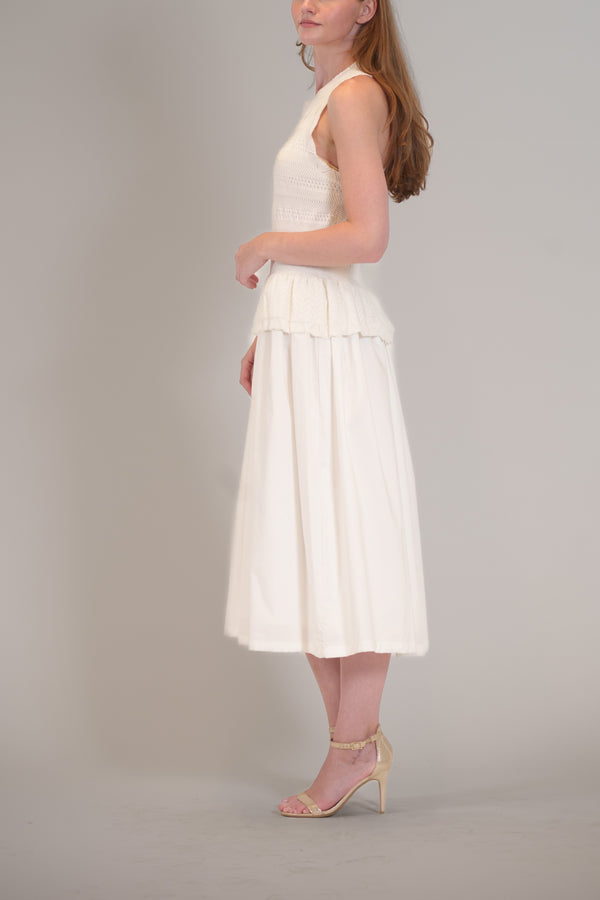 Julia Jordan SLEEVLESS SCOOP NECK KNIT & WOVEN COMBO DRESS IVORY