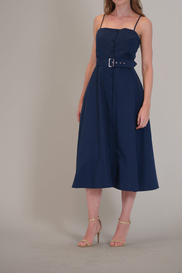 Julia Jordan SLVLESS BUTTON UP BELTED MIDI DRESS NAVY