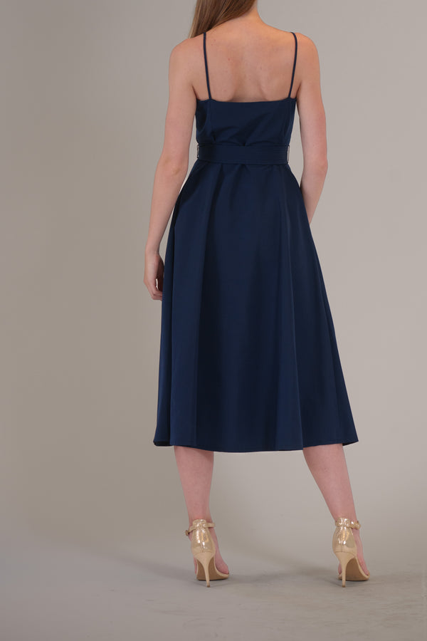 Julia Jordan SLVLESS BUTTON UP BELTED MIDI DRESS NAVY