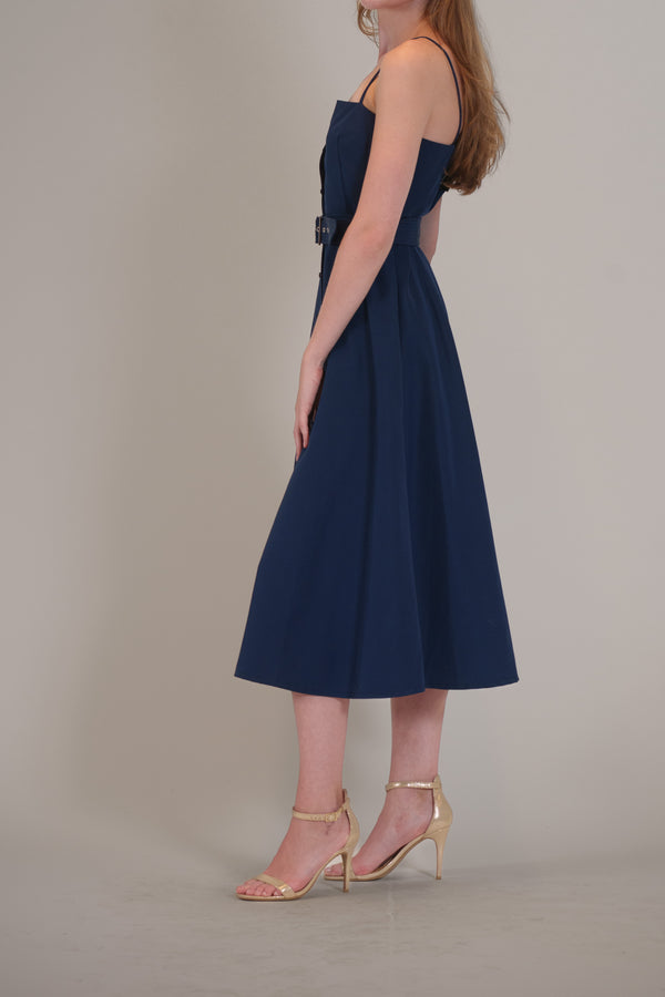 Julia Jordan SLVLESS BUTTON UP BELTED MIDI DRESS NAVY