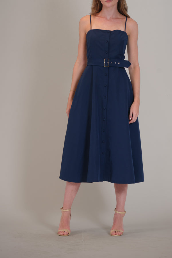 julia jordan SLVLESS BUTTON UP BELTED MIDI DRESS NAVY