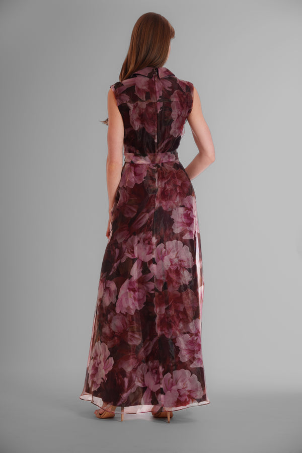 Julia Jordan SLVLESS LONG DRESS W/ LAPEL & SELF SASH BROWN PINK